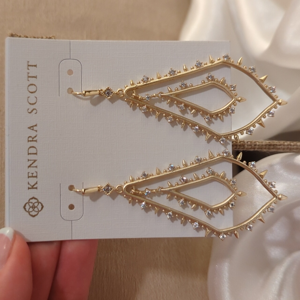 Kendra Scott Gold and Clear Crystal Teardrop Dangle Earrings